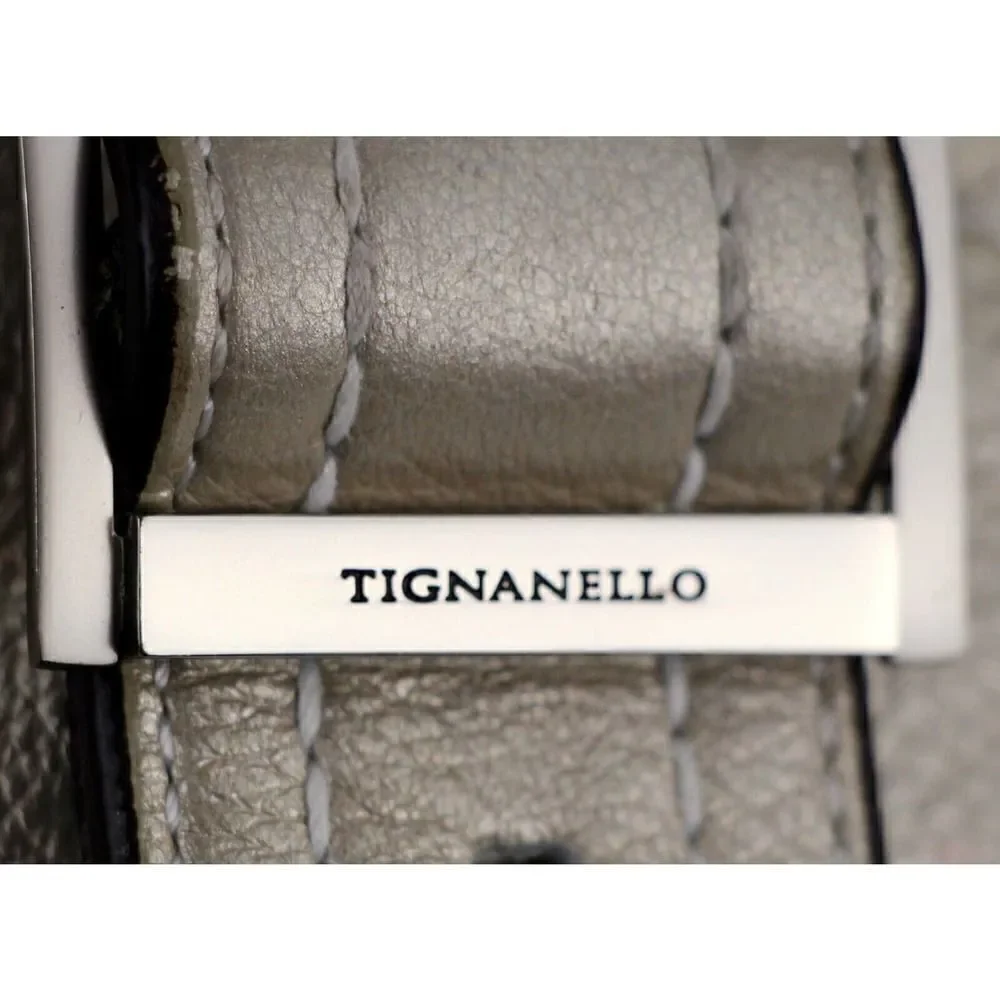 ROOMY TIGNANELLO SILVER GENUINE LEATHER SHOULDER BAG TOTE HANDBAG HOBO PURSE